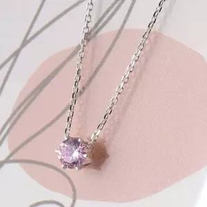 [미니아트] 순은 92.5 데일리 베이직 핑크 컬러 큐빅 실버 목걸이