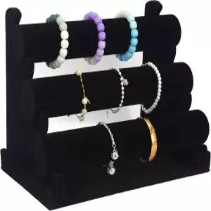 에어즈엔리 3단 팔찌 홀더 디스플레이 벨벳 시계 정리함 판매용 스탠드 공급업체용 분리형 주얼리 랙(블랙)