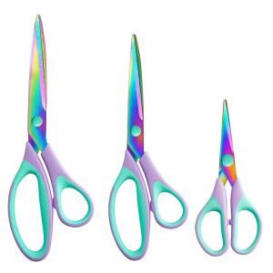 3PCS 퍼플 적합합니다 세트 부드럽고 티타늄 학교 그립 샤프 다목적 블레이드 재봉 다용도 편안한 테일러 공예 가위 예술 패브릭 가정용품에 가위 크래프트