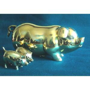 대형/황동돼지/저금통/청동돼지/돼지장식품/새끼2마리포함/금돼지/복돼지/골동품/돼지저금통/선물용품