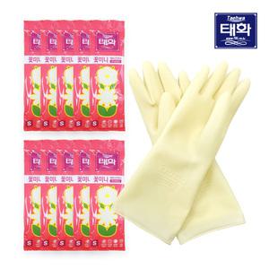 태화고무장갑 꽃미니  소 10켤레 국내생산 식품전용 주방 설거지 위생 아이보리