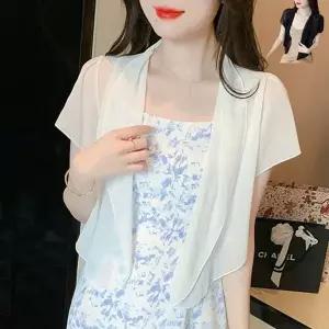 [하프클럽/]쉬폰 여름 가디건 여성 원피스 코트 반팔 캐주얼 레이스 볼레로