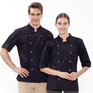 블랙 7부 롤업 조리복 요리사 유니폼 주방가운 요리복 쉐프복 위생복 호텔 상의