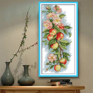 꽃사과 프린트 실 십자수 패키지 (도안+원단+실+바늘)