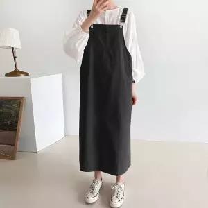 [하프클럽/보리맘]코튼 멜빵 롱 원피스 데일리 플러스 사이즈 봄 가을