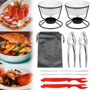 게 다리 크래커 도구 해산물 크래커용 버터 워머 랍스터 세라믹 세트 및 도구용 (9PCS)