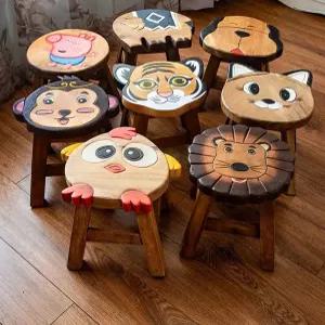 동물 캐릭터 스툴 원목 미니의자 벤치 카페 나무 사자