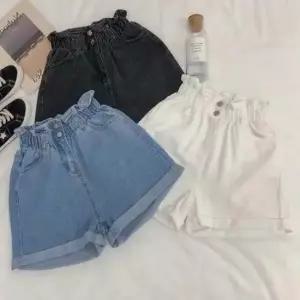 여성 여름용 데님 청반바지 투버튼 하이웨스트 팬츠 여자청3부 데님숏팬츠