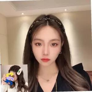 고급 보석 머리띠 얇은 큐빅 블랙 스마일삔포함