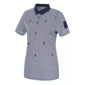 [아웃도어스/마코](여성)스트라이프 자수 패턴 카라 반팔 티셔츠_MLW2TS16