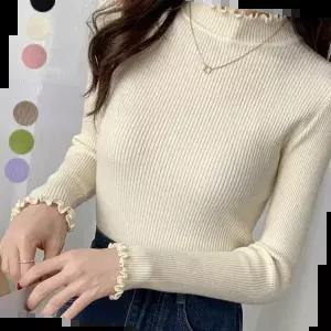 스퀘어넥니트 예쁜 반폴라 골지 니트티셔츠 데이트 회사원 코디