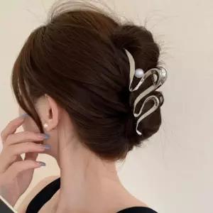 메탈 진주 웨이브 포니테일 헤어 집게핀 올림머리 머리핀