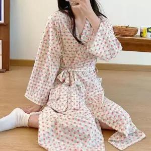 [생활] 체크 하트 샤워 롱가운 여성 여름 홈캉스 홈웨어 잠옷