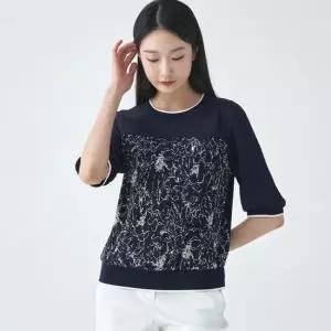 [지센] 여성 패턴 플리츠 5부 티 블라우스 LFWSO411_NA