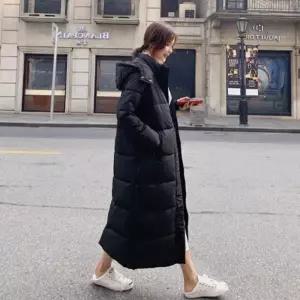 기본 슈퍼 롱패딩 후드 옆트임 단추 블랙 아이보리