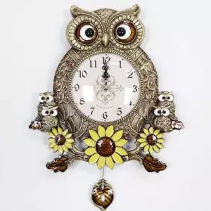 B브론즈 해바라기 가족부엉이 무소음 인테리어 벽시계 부엉이시계 해바라기시계 추시계