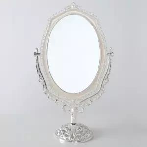 퀸스실버 앤틱 저소음양면탁상거울(웨이브-대) 인테리어 홈데코 장식 소품 테이블 회전 스탠드