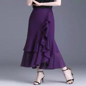 라인댄스 의상 쉬폰 롱스커트 데일리룩 탱고 왈츠 사교 프릴