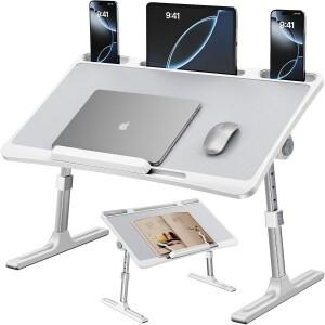 침대용 노트북 책상, 높이 조절 가능한 거치대, 휴대용 접이식 소파 테이블(책꽂이 포함), 성인용 글쓰기,