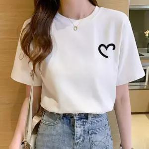 반팔티 라운드티 여성 순면 캐주얼 스탠다드핏 흰티