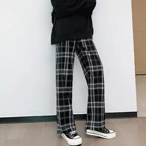 OHS-SIMZ049 여성 체크 와이드 팬츠-춘추용