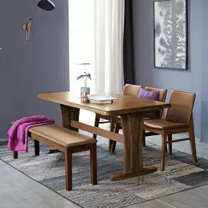 오츠카 빈츠 1600 우드슬랩 고무나무 원목테이블 6인 식탁세트(의자3+벤치1)