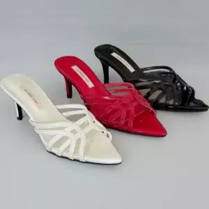 [신상오픈런]여성 광택 단색 크로스 스트랩 오픈토 샌들 (35829971)