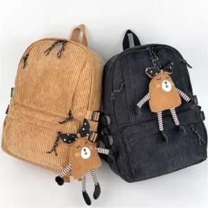 [패션] 키링 포함 인형 백팩 학생 귀여운 골덴 가방