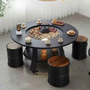 업소용숯불테이블 라운드 둘러친 난방 대형 벽난로 자갈로 숯불 구이 자갈돌 깡통 난로 불판