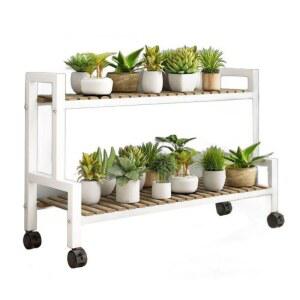 원목 계단식 화분 화이트 진열대 2단 80x65cm 받침대 선반 식물 이동식