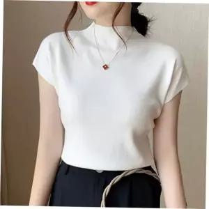 니트티 봄 베이직 반팔니트 반목 캡소매 출근룩 정장핏 니트