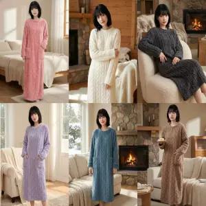 유니바운드 겨울잠옷 홈웨어 임산부원피스 여성 실내복 여자 파자마파티 임부복 웨어 극세사수면 수면