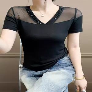 줌바 라틴 라인 댄스상의 여성 반팔 티셔츠 사교 방송 댄스복