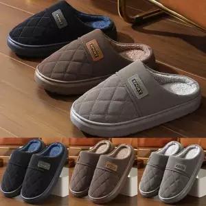 [에이치플러스몰]사무실용 다이아 패턴 털안감 남성 슬리퍼 겨울 방한 실내화