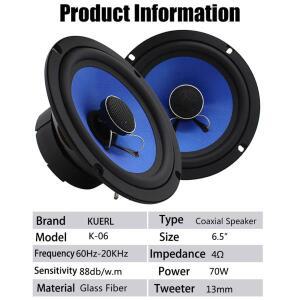 6.5인치 자동차 차량용 호환 HIFI 동축 스피커 도어 오디오 음악 스테레오  범위 주파수 범용
