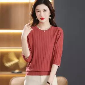여자셔츠 니트티 루즈핏 얇은 칠부소매 봄 티셔츠 상의 반팔 심쿵희망
