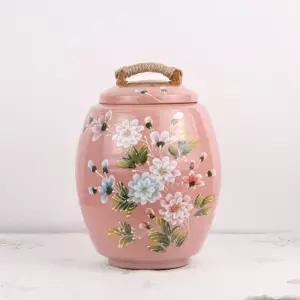 비채 쌀독 쌀통 쌀항아리 핑크 목단 10kg 현관 소금 항아리