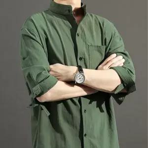 남성 차이나 셔츠 캐주얼 롤업 여름 린넨 셔츠 남방