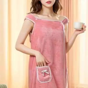 여성 목욕 가운 부드러운 타월 원피스 여성 가운 여행용 스파 수영복 버튼형 흡수성 물놀이 필수품 어깨형