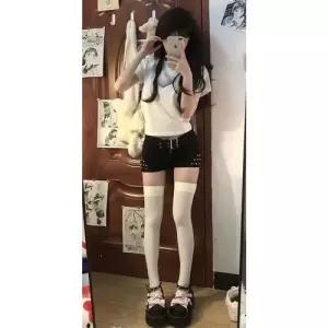 여친 바지 청 검정 로우 스터드 반 스판 스키니 핫팬츠 청반바지 봄가을 원픽3