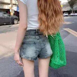 여친 팬츠 청 언밸런스 하이웨스트 반 핫팬츠 A라인 청반바지 워싱 원픽1