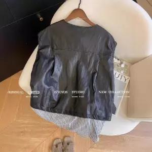 여성용 캐주얼 가을 자켓 가죽 셔츠 스트라이프 조끼 단백질 원픽3