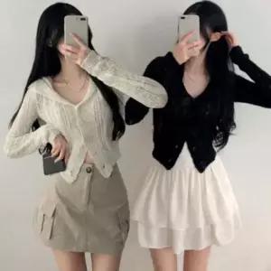 여성 여름 니트 짜임 시스루 슬림핏 커버업 크롭 가디건