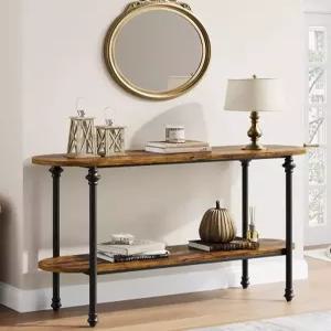 해이프 2단 통나무 콘솔 라운드 선반 침실 수납장 협탁