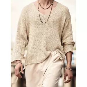 남자 망사 긴팔 펀칭 린넨 넥 매쉬 상의 그물 니트 남성의류 여름옷