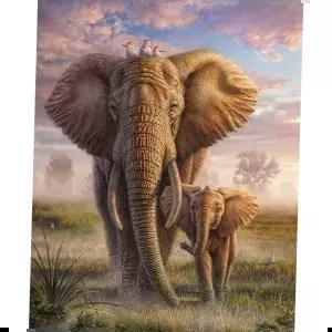 패브릭형보석십자수 엄마와 아기 코끼리 (패브릭) 보석십자수 사각 65x80