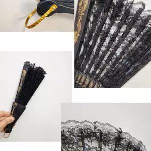 공연용 접이식 블랙 레이스 부채