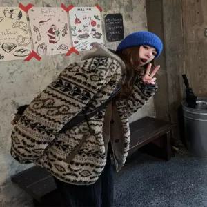 레트로 양털 오버핏 패딩 빈티지 노르딕 집업 루즈핏