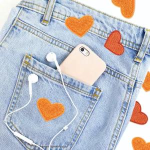 열접착와펜 하트주황 의류자수 와펜