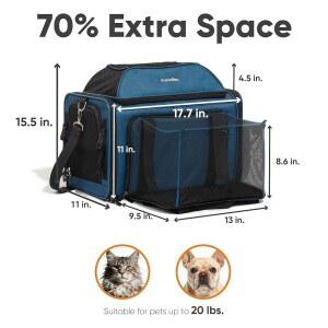 후쿠마루 확장형 18X11X11 고양이용 반려동물 있는 소형 파란색 내구성 항공사 탈출 긁힘 소프트 방지 고양이 통풍 메쉬가 캐리어 승인 여행용 반려견